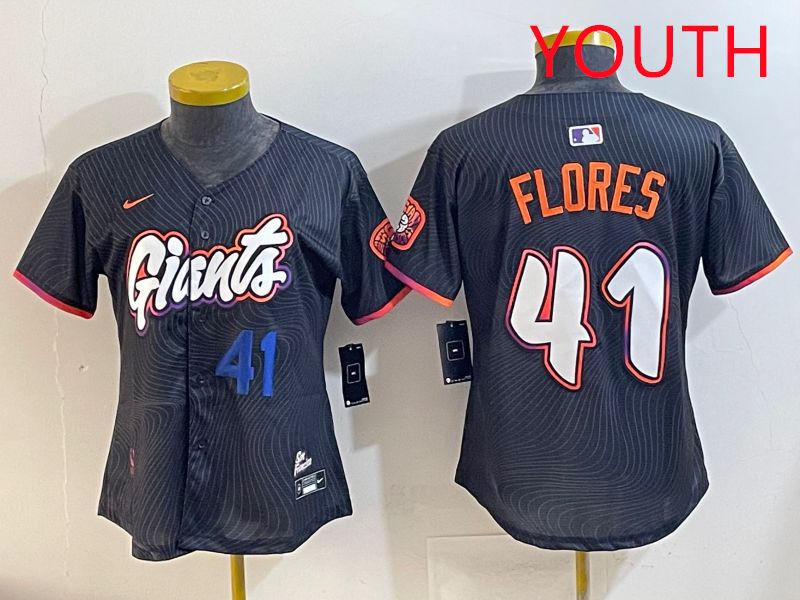Youth San Francisco Giants #41 Flores Black Joint Name 2025 Nike MLB Jersey style 2